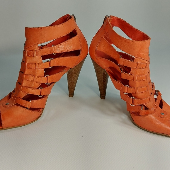 Minelli Salmon Leather Open High Heel Sandal Booties, 40 - Picture 6 of 10